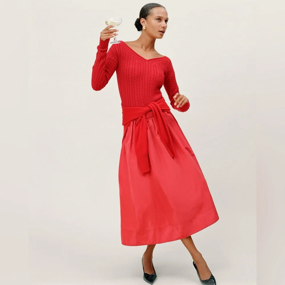 J.Crew Midi ball skirt in taffeta Vintage Red